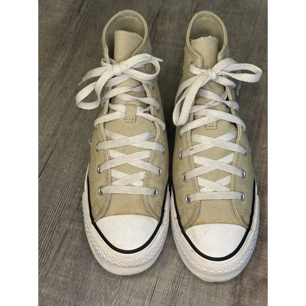 Converse Chuck Taylor All Star High Top Khaki Tan Floral Embroidered Shoes 6 Kid